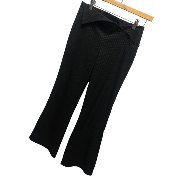 Sunshine Apparel Vintage Y2K Black Pinstripe Bootcut Asymmetrical Waist Dress Pa - Picture 1 of 8